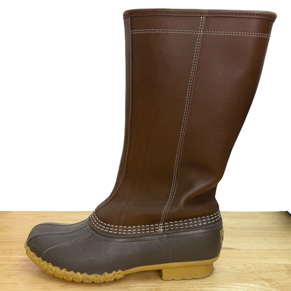L.L. Bean Duck Boots Women 10 Brown Shearling Lined Waterproof Side Zip Tall USA
